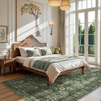 Morebes Vintage Large Rugs for Living Room, Washable 8x10 Area Rugs Non Slip,Soft Dark Green Rug for Bedroom,Distressed Non-Shedding Throw Rug for Entryway Kitchen Foyer Playroom