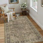 3x5 Washable Brown Area Rug Vintage Entryway Office Carpet Non-Slip Soft Low Pile Distressed Throw Rug for Entrance Living Room Bathroom Dining Room