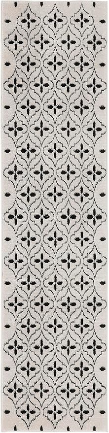 Nourison Home Nourison Essentials Ivory Black 2'2" x 7'6" Area Rug - Easy Clean, Non Shedding, Bed Room, Living Room, Dining Room, Kitchen (8' Runner)