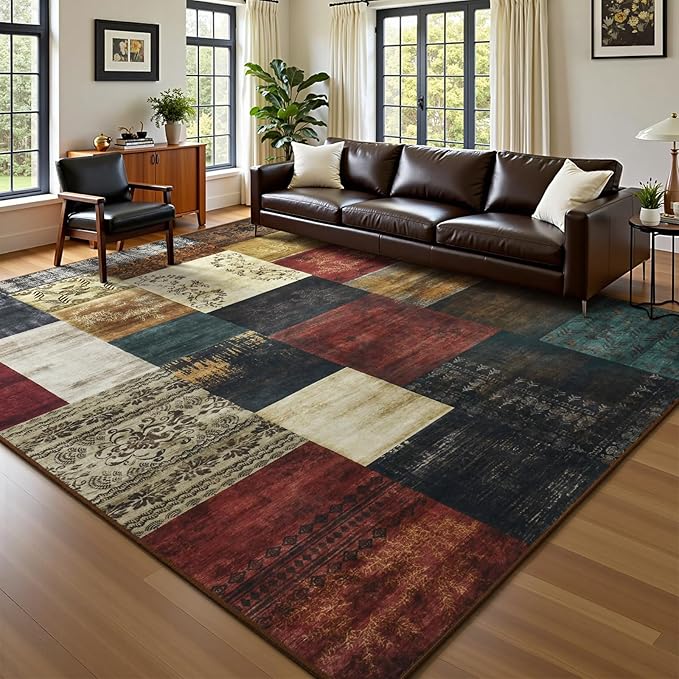 DweIke Washable Area Rugs for Living Room, 4x6 Soft Bedroom Rugs, Geometric Print Non-Slip Modern Rug, Stain Resistant Throw Carpets for Office Nursery Dining Room Home Dorm Decor, Colorful