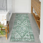 Uphome Bathroom Runner, Distressed Tribal Farmhouse Green Bathroom Mat, Large Bath Rugs Non Slip Washable, Oriental Retro Boho Bath Mat Runner for Bathtub Sink Laundry, 24x59 inch