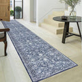 KILOCOCO Hallway Runner 2.6x18 Rug Runner Printed Vintage Floral Washable Kitchen Runners Non-Slip Rubber Backed Runners for Hallways Laundry Room Distressed Boho Rugs for Bedroom, Blue