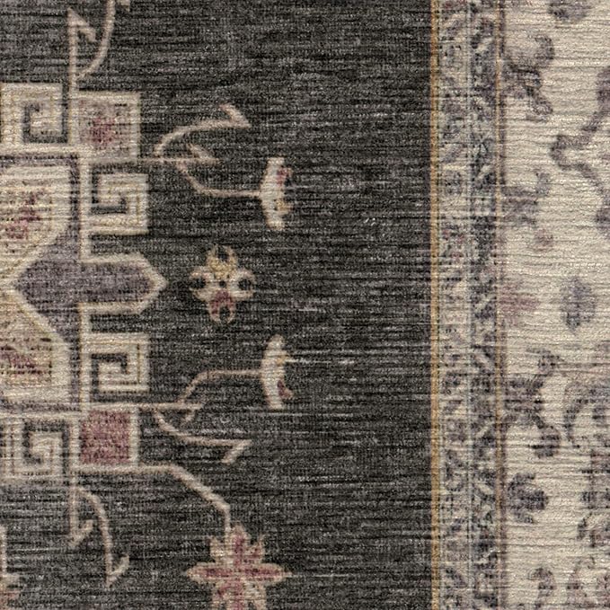 RUGGABLE Washable Vintage Area Rug – Verena Dark Wood 8x10, Stain-Resistant, Non-Slip – Large Machine Washable Rugs for Living Room, Bedroom, Hallway, Entryway & Office–with Cushioned Pad
