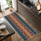 Dark Blue Runner Rug, 3x10ft Red Yello Diamond Hallway Decor Carpet, Corridor & Foyer Long Accent Rug, Entrance Non-Slip Mat Washable Rugs, Southwestern Stylish Home Decor Runner