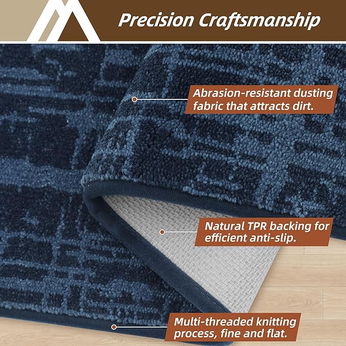 COSY HOMEER-Door-Mat Dirt Trapper Entryway Rugs 24"x36" Non Slip Washable Entrance Mats Absorbent Welcome Mat Low Profile Dog Door Mats for Front Back Doomats and Wet Shoes,Navy Blue