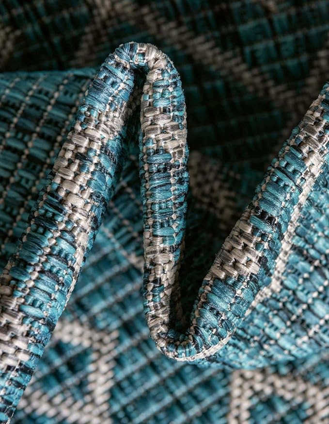 Unique Loom Outdoor Trellis Collection Area Rug - Tribal Trellis (3' 3" x 5' 3" Oval, Teal/ Ivory)