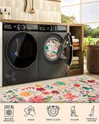 Boho Washable Area Rug 5x7 – Floral Low Pile Non-Slip Carpet for Living Room, Bedroom, Office, Playroom, Entryway, Kitchen, Dining Room (Beige)