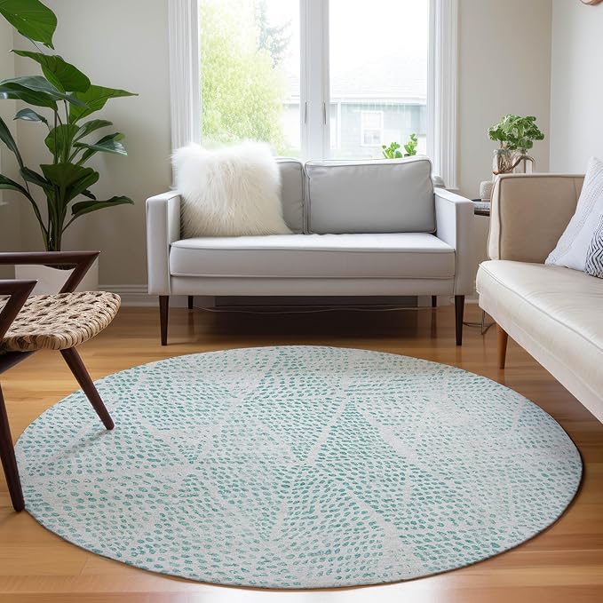Addison Rugs Chantille ACN591 Aqua 8' x 8' Indoor Outdoor Round Rug, Easy Clean, Machine Washable, Non Shedding, Bedroom, Living Room, Dining Room, Kitchen, Patio Rug
