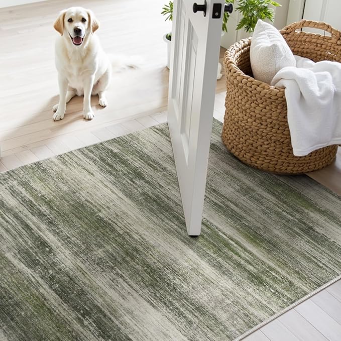 PADOOR Modern Abstract Runner Rug - 2x8 Washable Hallway Rugs, Ultra Soft Non-Slip Low Pile Floor Rugs for Hallway Entryway Kitchen Bedroom Bedside Laundry Room Green