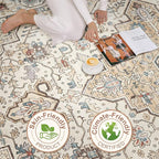 10x12 Area Rug Living Room: Washable Boho Large Neutral Vintage Soft Rugs Stain Resistant Farmhouse Non Slip Indoor Floor Carpet for Bedroom Nursery Kids Playroom Office Dining Room- Cream Blue
