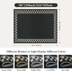 OJIA Easy Jute Area Rug 8x10, Large Outdoor Patio Rugs Washable Rugs for Living Room Checkered Border Farmhouse Indoor Outdoor Carpet Modern Non-Slip Black Rug for Bedroom Backyard Office Decor