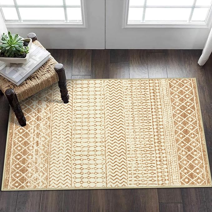 Moroccan Vintage Area Rug, 2x3 Soft Non Slip Indoor Front Door Mat, Low Pile Washable Area Rug Floor Carpet Boho Rugs for Bedroom Kitchen Entrance Bathroom Home Decor
