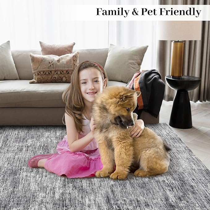 RUGSREAL Washable Rug 10x13 for Living Room Modern Abstract Area Rug Non-Slip Contemporary Bedroom Rug Stain Resistant Aesthetic Accent Floor Carpet Foldable Solid Rug for Home Office, Ivory/Grey