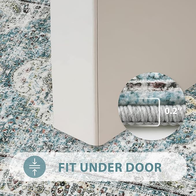 Uphome Boho Bathroom Rugs, Distressed Farmhouse Blue Bath Mat, Comfy Velvet Small Bath Rugs Non Slip Washable, Vintage Oriental Toilet Rug for Sink Shower Vanity, 20x32 inch