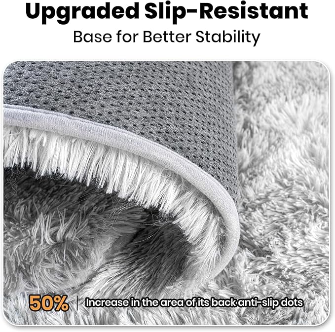 Zentavio Grey and White Area Rugs for Living Room Large Men Room Carpet 6x9 Bedroom Fluffy Furry Shag Aesthetic Plush High Pile Floor Rug for Kids Room Dorm Home Decor Tie-Dyed Grey White