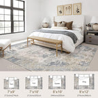 8x10 Area Rug Living Room Rugs - Washable Neutral Modern Abstract Soft Thin Large Rug Indoor Floor No Slip Rug Carpet for Bedroom Under Dining Table Home Office Decor - Blue Grey