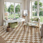 LIVEBOX 9x12 Area Rugs for Living Room, Checkered Non-Slip Washable Rugs, Farmhouse Neutral Classic Geometric Large Boys Area Rug for Bedroom, Carpet for Living Dining Room Office(Brown,9'x12')