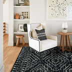 Wonnitar Moroccan 6x9 Area Rugs, Washable Black Rugs for Living Room, Large Soft Bedroom Throw Rug, Non-Slip Stain Resistant Thin Boho Floor Carpet for Dining Room Home Office Decor (Black,6'x9')