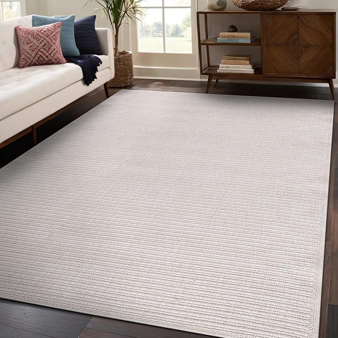 Beverly Rug Easy Jute Off White Rug 8x10 Solid Washable Durable Outdoor Indoor Area Rugs for Living Dining Room Patio Office Stain Resistant Non Shedding Casual Indoor Outside Carpet 8 x 10 Off-White