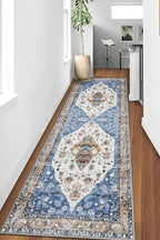 COMSLE Boho Runner Rug, 2 x 7 Ft Washable Area Rugs for Hallway Faux Wool Small Kitchen Distressed Throw Rug Non-Slip Laundry Room Carpet Runner for Entryway Indoor Door Mat Bedroom
