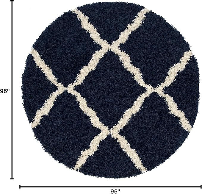SAFAVIEH Dallas Shag Collection Area Rug - 8' Round, Navy & Ivory, Trellis Design, Non-Shedding & Easy Care, 1.5-inch Thick Ideal for High Traffic Areas in Living Room, Bedroom (SGD257N)