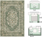 jinchan Green Floral 5x7 Area Rugs for Living Room - Machine Washable Distressed Vintage Design Soft Low-Pile Non-Slip Carpet for Dining Room Bedroom Home Office Nursery (5x7ft,Dark Green)