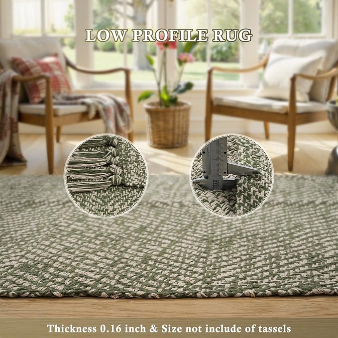 Collive 3x5 Small Area Rugs, Machine Washable Natural/Green Rug Modern Braided Kitchen Rugs, Neutral Reversible Throw Carpet Farmhous Woven Rug for Entryway Indoor Nursery Mudroom Living Room