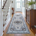 Runner Rug 2×6, Machine Washable Non-Slip Vintage Area Rug, Low Pile, Indoor Carpet Printed Floral Rugs for Living Room, Entryway, Kitchen, Bedroom,Blue