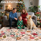 5x7 Area Rugs for Living Room Clearance Washable Boho Area Rug, Vintage Floral Non Slip Low Pile Large Rug for Living Room, Bedroom, Dining Room, Farmhouse (5 x 7 Beige Red)