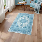 2x3 Small Area Rug for Entryway, Soft Washable Rugs with Non-Slip Backing for Bedroom Kitchen, Vintage Throw Carpet Laundry Entry Door Decor, Celestial Blue