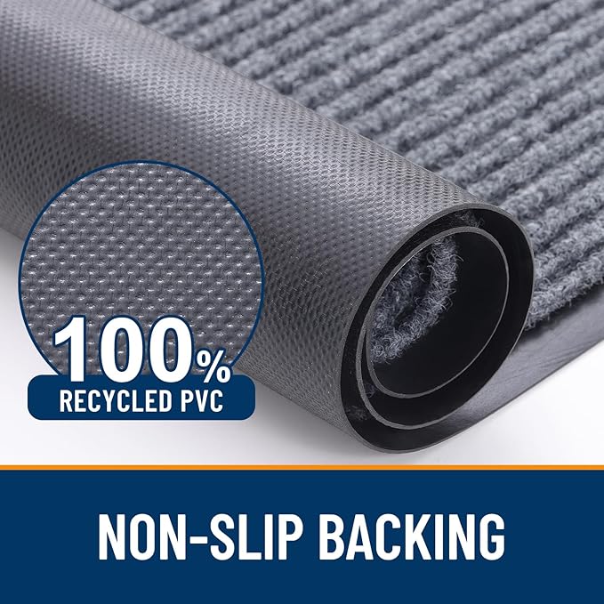 OLANLY Front Door Mat Indoor Outdoor Entrance, Waterproof Heavy Duty Doormat, Fade Resistant, Low Profile, Easy Clean Patio Porch Welcome Floor Mats for Entry, 47x32, Light Gray
