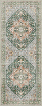 GENIMO 3x10 Runner Rugs for Hallway, Machine Washable Non Slip Vintage Rugs, Low Pile Lightweight Soft Print Rug for enrtyway, Corridor, Home Office, Kitchen,Sage Green