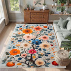 8x12 Colorful Flower Area Rugs, Floral Vintage Large Rugs, Floral Rugs, Botanical Rug, Washable Boho Botanical Non Slip Carpet for Living Room, Bedroom, Kids Room