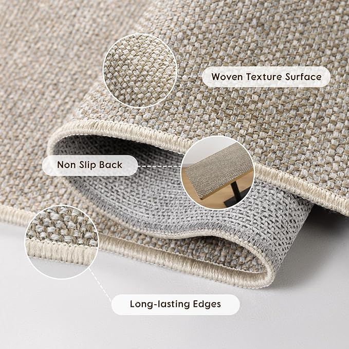 LBRO2M Easy Jute Solid Area Rug 5X7 Washable Rugs for Living Room Bedroom Natural Jute Look Indoor Outdoor Rug Durable, Solid Non Shedding Eco Friendly (5X7 Gray)