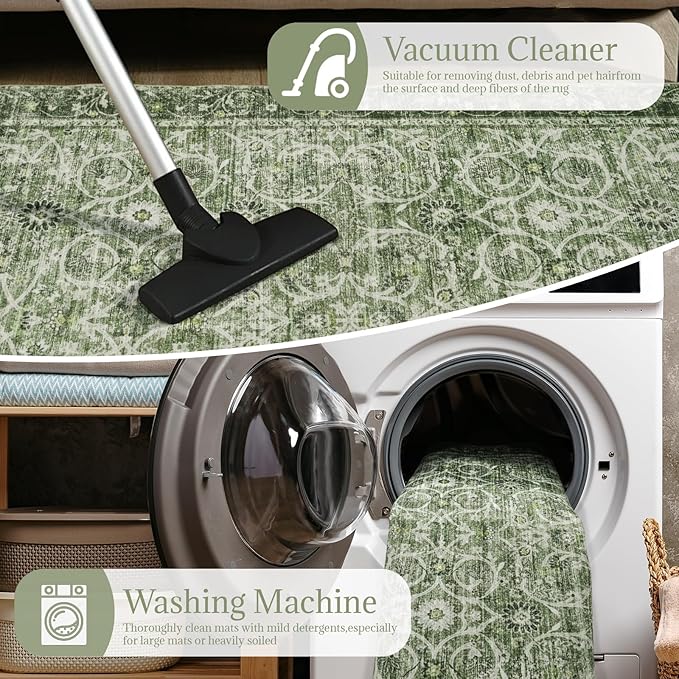 2'x6' Washable Runner Rug Utral Soft Lightweight Vintage Boho Distressed Non-Slip Backing,Low Pile Stain Resistant Farmhouse Rug for High-Traffic Hallway, Kitchen & Laundry