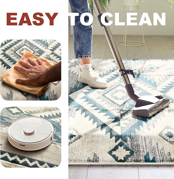 YHSF South West Native American Rug Ritz – Native Tribal American Indian Inspired Rug - Living Room, Bedroom, Hallway, Entryway & High-Traffic Area Rugs - Washable - Soft - Aqua, 2 Feet x 3 Feet