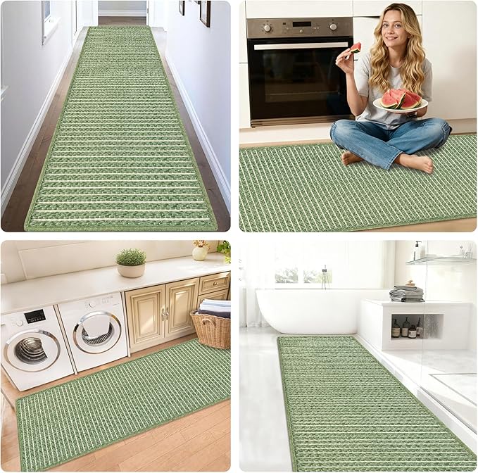 Braided Hallway Runner Rug,Super Absorbent Kitchen Mats for Floor,Non Slip Washable Kitchen Rugs,Quick Dry Boho Entryway Runner Rugs for Bathroom,Hallyways,Bedroom,24"x72",Sage Green
