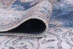 GLN Rugs Traditional Collection - Machine Washable Area Rug, Traditional Washable, Non Slip, Low Pile Chenille Rug, Living Room, Bedroom, Kitchen Rug (6' x 9' Cream/Navy)
