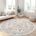 zesthome Washable Round Area Rugs - Non-Slip 6ft Round Rugs, Ultra-Thin Large Circle Rugs for Living Room, Soft Low Pile Rug for Bedroom, Kitchen, Nursery - Vintage Stain Resistant Round Rug