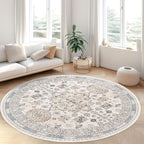 zesthome Washable Round Rug - 5ft Ultra-Thin Circle Area Rugs, Vintage Non-Slip Low Pile Rug for Living Room, Stain Resistant Rug for Bedroom, Entryway, Kitchen, Nursery