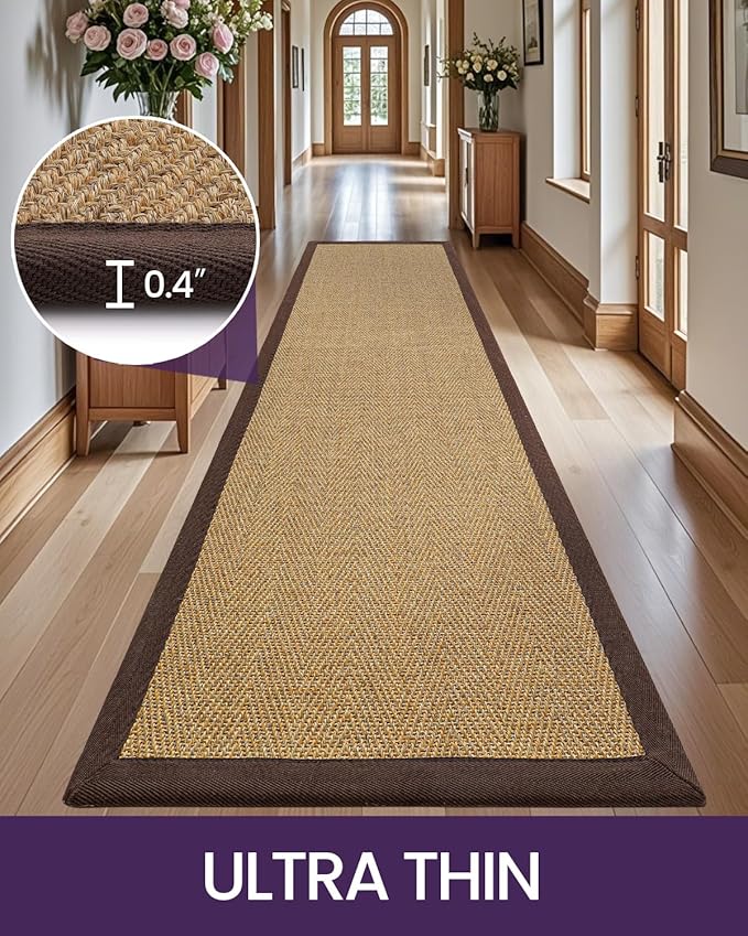 DEXI Hallway Runner Rug 3x10 Jute, Woven Braided Sisal Runner Non Slip, Entryway Farmhouse Runner Carpet for Indoor Luandry Hall Backdoor Bedroom, Natural/Brown
