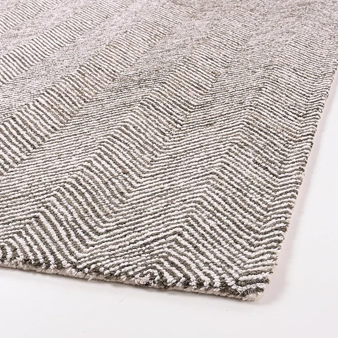Modern Herringbone Chevron Collection Handcrafted Wool Area Rug - Durable, Zigzag Pattern, for High Traffic, Contemporary Design for Living Room, Bedroom, Dining Room Decor (Dark Olive, 8' round)