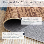 Phantoscope Washable Runner Rug 2'x10' Non-Slip, Modern Neutral Boho Hallway Rugs for Entryway, Stair, Bedroom, Abstract Geometric Blocks Pattern, Low-Pile Foldable Floor Carpet, Warm Terracotta/Cream