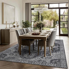 Washable Area Rugs 8x10, Large Rugs for Living Room, Carpet for Bedroom, Soft Faux Wool Retro Dining Room Rug, Non-Slip Backing Resistant Low Pile Vintage Print Rug for Home Office (Medium Gray)