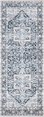 Bloom Rugs Caria Washable Non-Slip 12 ft Runner - Denim Blue Traditional Runner for Entryway, Hallway, Bathroom, and Kitchen - Exact Size: 2'6" x 12'