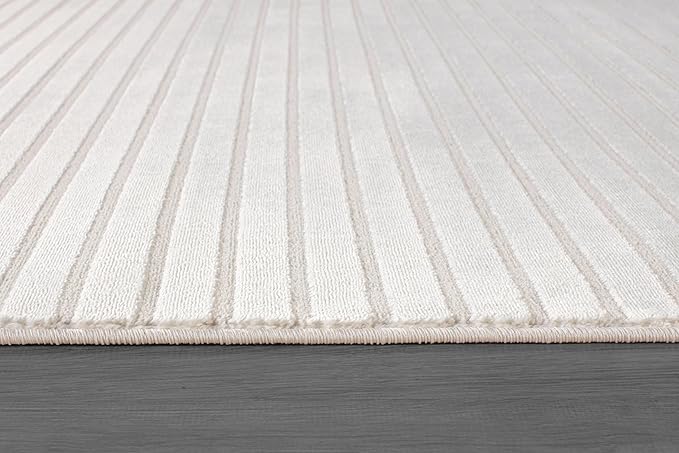 Beverly Rug Modern Geometric Area Rug 4x6 Low-High Pile Durable Soft Abstract Striped Indoor Rugs for Living Dining Room Office Stain Resistant Non Shedding Casual Indoor Carpet Beige White 4 x 6
