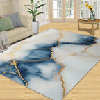 6x9 Abstract Marble Living Room Rug - Blue-White-Marble Bedroom Carpet, Luxury Stone Pattern Classroom Rug for Carpet Boy Bedroom Office Nursery Hardwood Home Decor