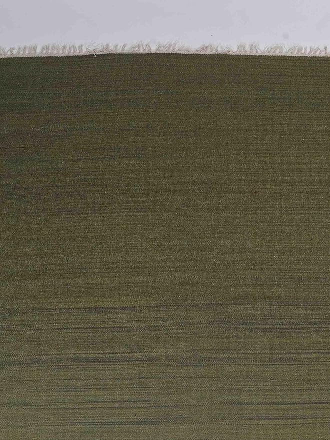 Rugsotic Carpets Hand Woven Flat Weave Kilim Wool ECO-Friendly Area Rugs - 8'x8', Square Shape, Olive Color, Solid Plain Design, Low Pile Handmade Area Rugs for Living Room, Bed Room (D00111)