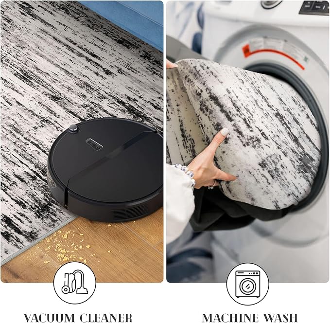 Modern Abstract Runner Rug 2x6, White Black Grey Taupe Washable Kitchen Runner Non-Slip Soft Hallway Rug Runner Thin Print Faux Wool Carpet for Entryway Bedroom Laundry Room Indoor Home Decor