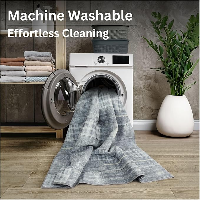 Bloom Rugs Washable Non-Slip 9' x 12' Rug - Gray Striped Area Rug for Living Room, Bedroom, Dining Room, and Kitchen - Exact Size: 9' x 12'